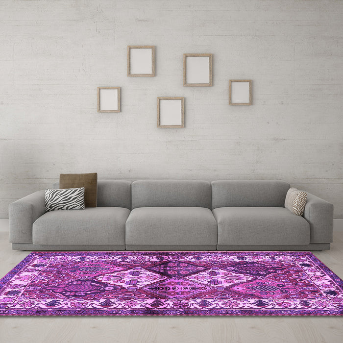 Machine Washable Persian Purple Traditional Area Rugs in a Living Room, wshtr3095pur