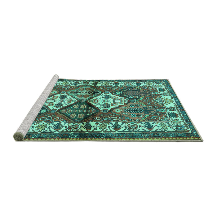 Sideview of Machine Washable Persian Turquoise Traditional Area Rugs, wshtr3095turq
