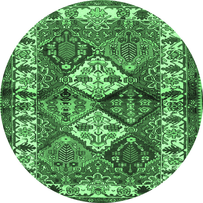 Round Machine Washable Persian Emerald Green Traditional Area Rugs, wshtr3095emgrn