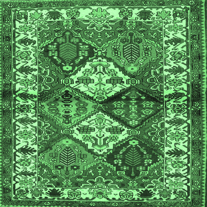 Square Machine Washable Persian Emerald Green Traditional Area Rugs, wshtr3095emgrn