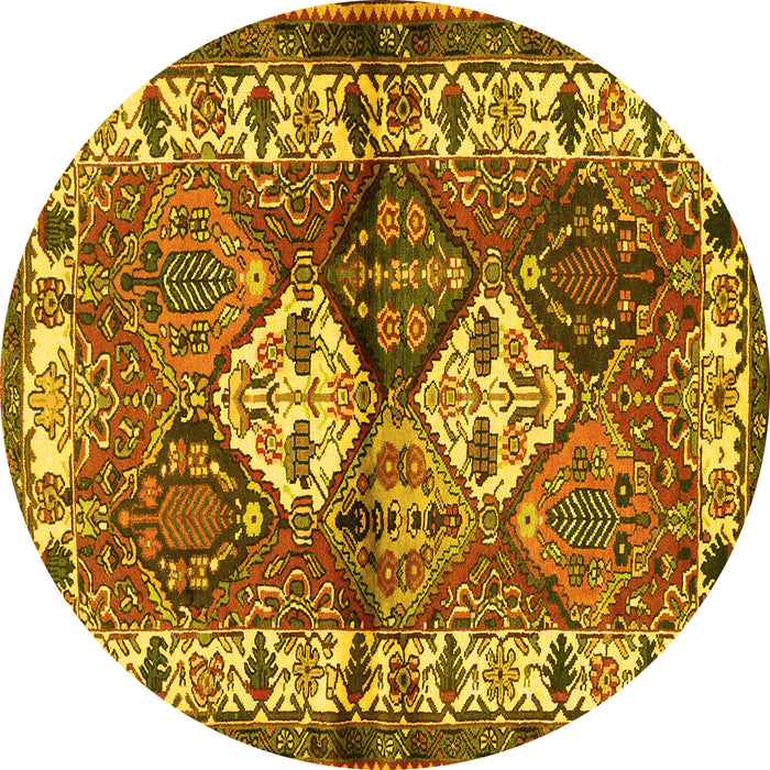 Round Persian Yellow Traditional Rug, tr3095yw