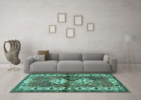 Machine Washable Persian Turquoise Traditional Rug, wshtr3095turq