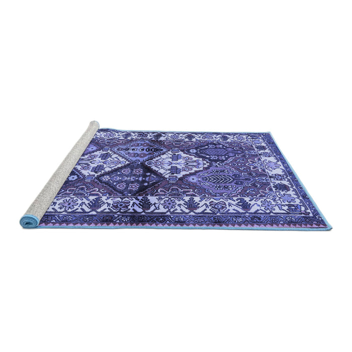 Sideview of Machine Washable Persian Blue Traditional Rug, wshtr3095blu