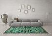 Machine Washable Persian Turquoise Traditional Area Rugs in a Living Room,, wshtr3096turq