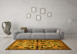 Machine Washable Persian Yellow Traditional Rug in a Living Room, wshtr3096yw