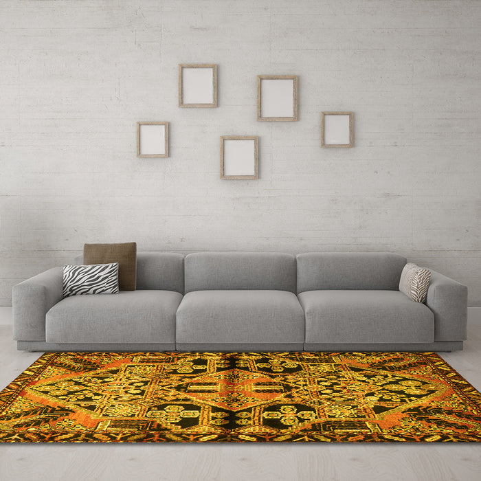 Machine Washable Persian Yellow Traditional Rug in a Living Room, wshtr3096yw