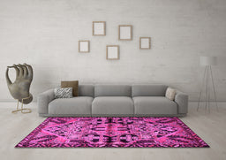 Machine Washable Persian Pink Traditional Rug in a Living Room, wshtr3096pnk