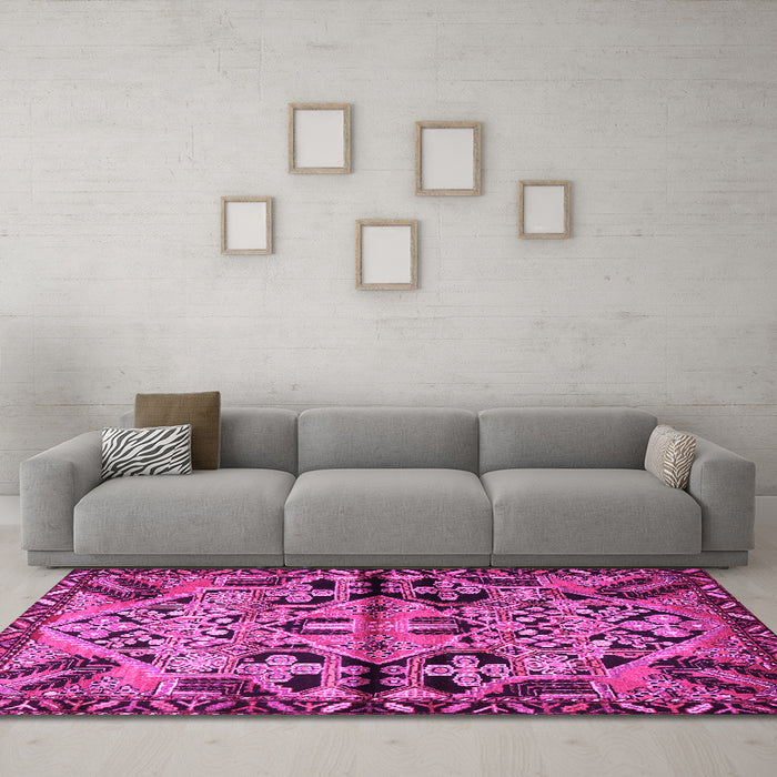 Machine Washable Persian Pink Traditional Rug in a Living Room, wshtr3096pnk