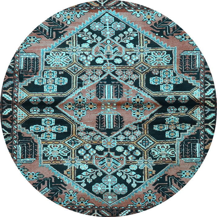 Round Machine Washable Persian Light Blue Traditional Rug, wshtr3096lblu