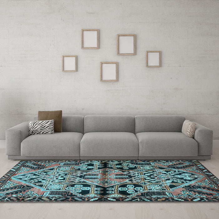 Machine Washable Persian Light Blue Traditional Rug in a Living Room, wshtr3096lblu