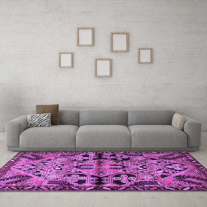 Machine Washable Persian Purple Traditional Area Rugs in a Living Room, wshtr3096pur