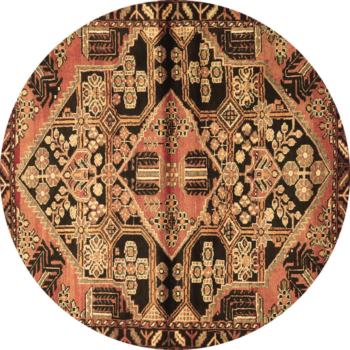 Round Machine Washable Persian Brown Traditional Rug, wshtr3096brn