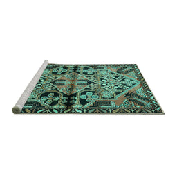 Sideview of Machine Washable Persian Turquoise Traditional Area Rugs, wshtr3096turq