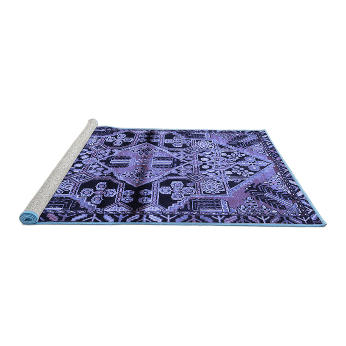 Sideview of Machine Washable Persian Blue Traditional Rug, wshtr3096blu