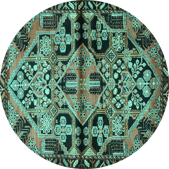 Round Machine Washable Persian Turquoise Traditional Area Rugs, wshtr3096turq