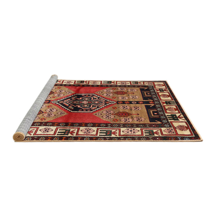 Sideview of Machine Washable Traditional Saffron Red Rug, wshtr3097