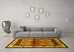 Machine Washable Persian Yellow Traditional Rug in a Living Room, wshtr3097yw