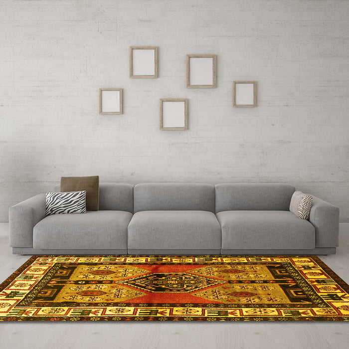 Machine Washable Persian Yellow Traditional Rug in a Living Room, wshtr3097yw
