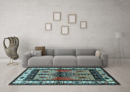 Machine Washable Persian Light Blue Traditional Rug in a Living Room, wshtr3097lblu