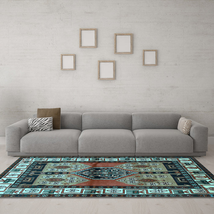 Machine Washable Persian Light Blue Traditional Rug in a Living Room, wshtr3097lblu