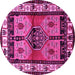 Round Machine Washable Persian Pink Traditional Rug, wshtr3097pnk