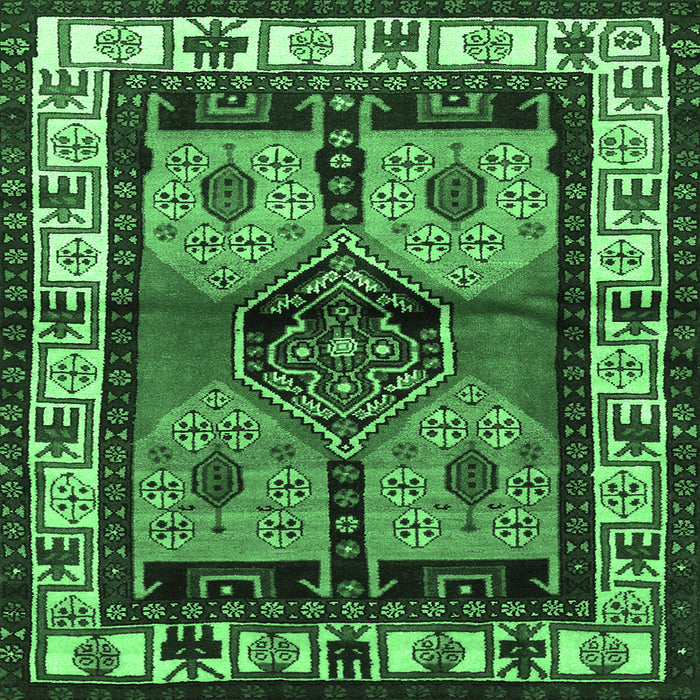 Square Machine Washable Persian Emerald Green Traditional Area Rugs, wshtr3097emgrn