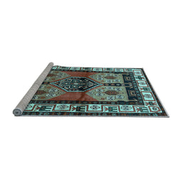 Sideview of Machine Washable Persian Light Blue Traditional Rug, wshtr3097lblu