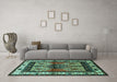 Machine Washable Persian Turquoise Traditional Area Rugs in a Living Room,, wshtr3097turq