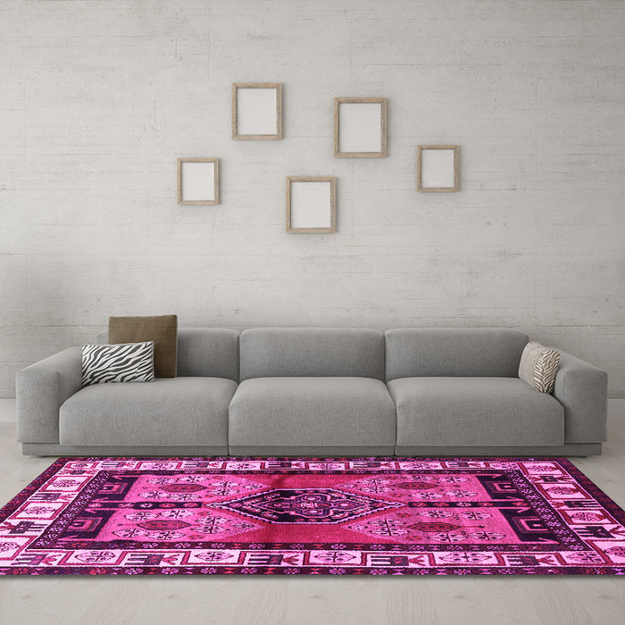 Machine Washable Persian Pink Traditional Rug in a Living Room, wshtr3097pnk