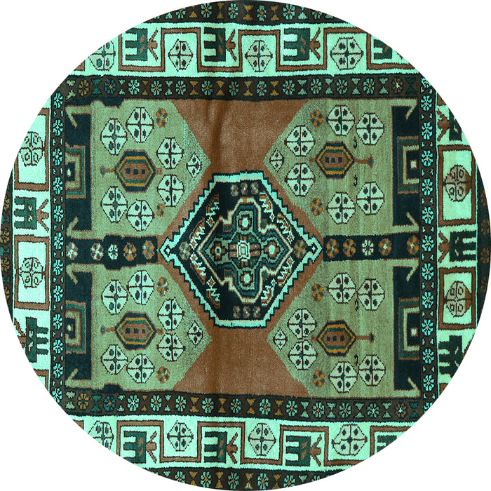 Round Machine Washable Persian Turquoise Traditional Area Rugs, wshtr3097turq