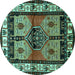 Round Machine Washable Persian Turquoise Traditional Area Rugs, wshtr3097turq