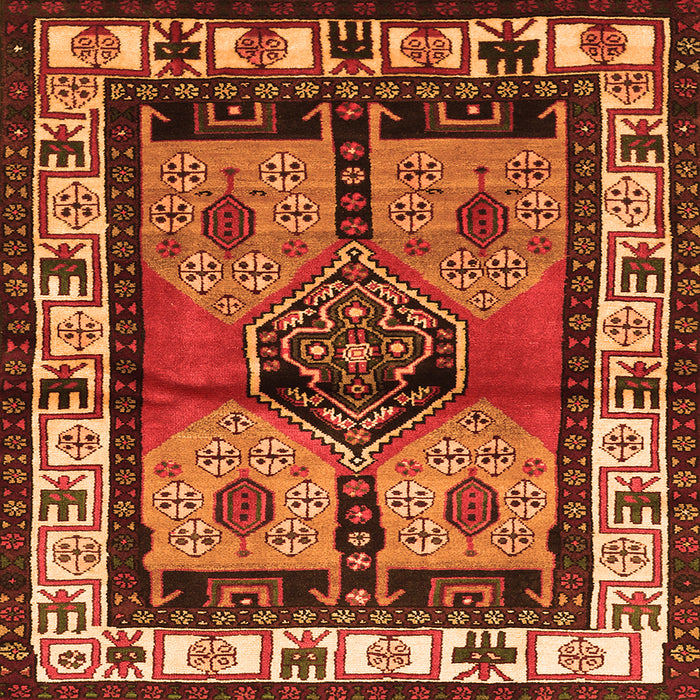 Round Machine Washable Persian Orange Traditional Area Rugs, wshtr3097org