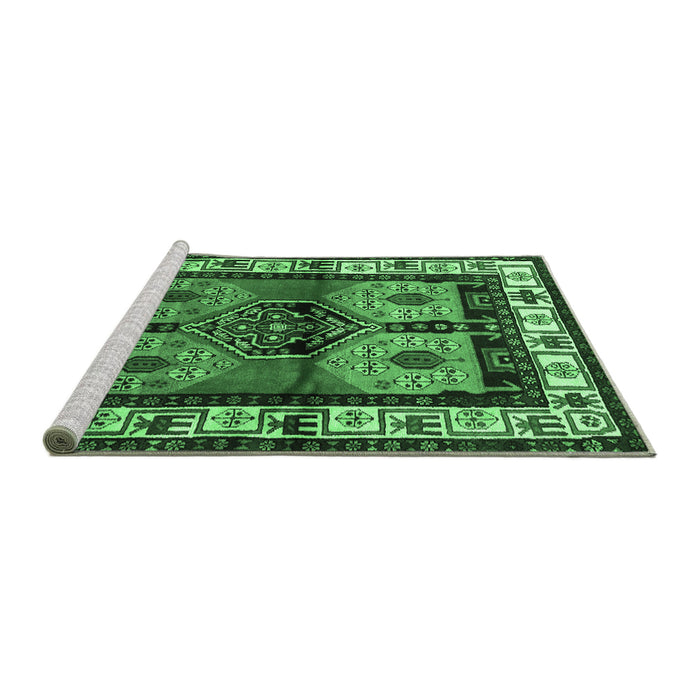 Sideview of Machine Washable Persian Emerald Green Traditional Area Rugs, wshtr3097emgrn