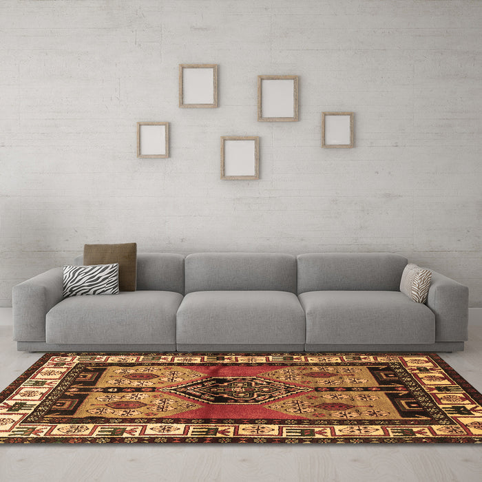 Machine Washable Persian Brown Traditional Rug in a Living Room,, wshtr3097brn