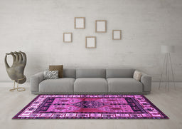 Machine Washable Persian Purple Traditional Area Rugs in a Living Room, wshtr3097pur