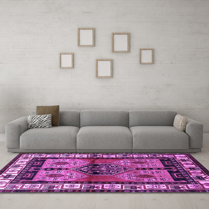 Machine Washable Persian Purple Traditional Area Rugs in a Living Room, wshtr3097pur