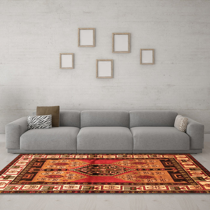 Machine Washable Persian Orange Traditional Area Rugs in a Living Room, wshtr3097org