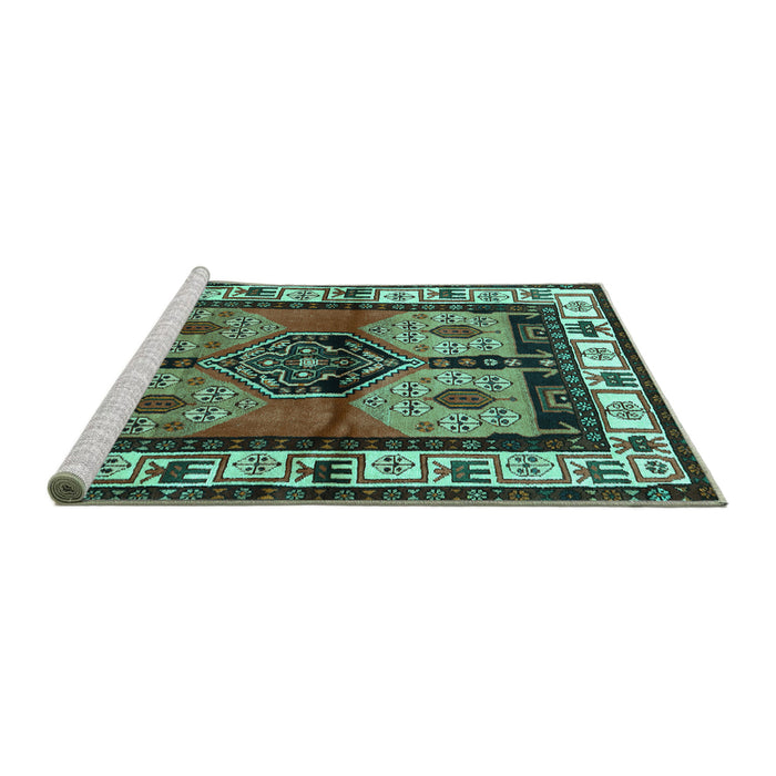 Sideview of Machine Washable Persian Turquoise Traditional Area Rugs, wshtr3097turq