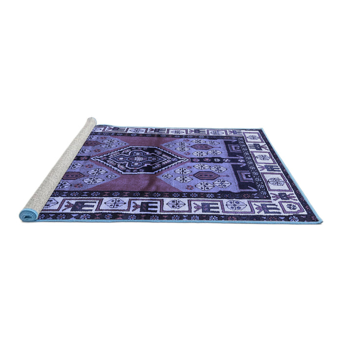 Sideview of Machine Washable Persian Blue Traditional Rug, wshtr3097blu