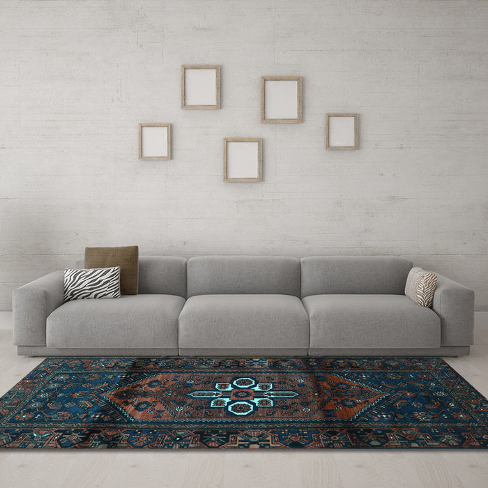 Machine Washable Persian Light Blue Traditional Rug in a Living Room, wshtr3098lblu