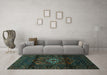 Machine Washable Persian Turquoise Traditional Area Rugs in a Living Room,, wshtr3098turq