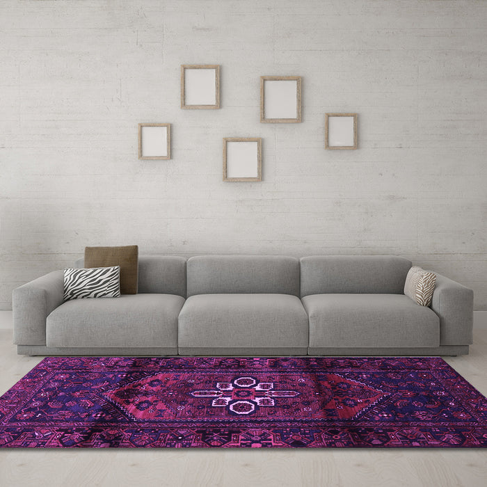 Machine Washable Persian Purple Traditional Area Rugs in a Living Room, wshtr3098pur