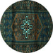 Round Machine Washable Persian Turquoise Traditional Area Rugs, wshtr3098turq