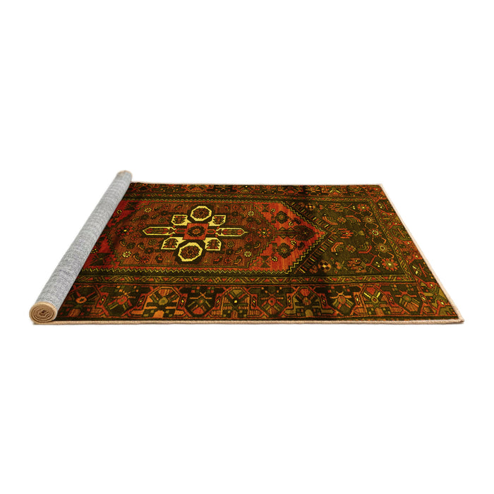 Sideview of Machine Washable Persian Yellow Traditional Rug, wshtr3098yw