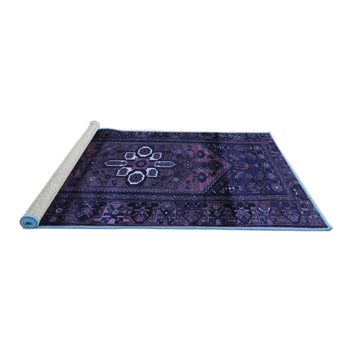 Sideview of Machine Washable Persian Blue Traditional Rug, wshtr3098blu