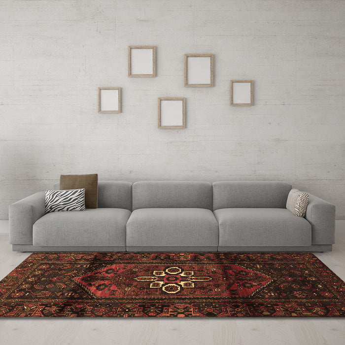 Machine Washable Persian Brown Traditional Rug in a Living Room,, wshtr3098brn