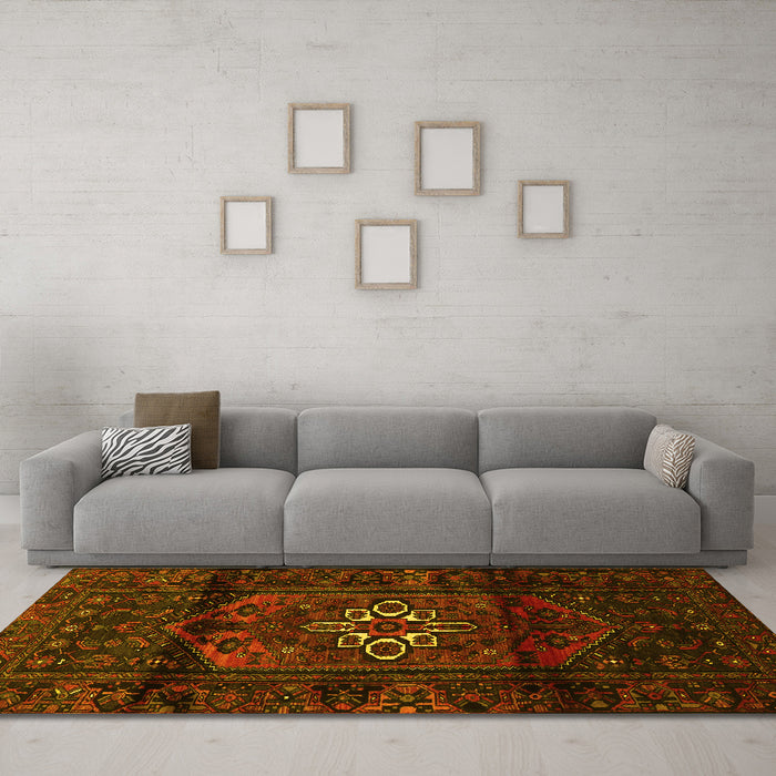 Machine Washable Persian Yellow Traditional Rug in a Living Room, wshtr3098yw