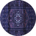 Round Machine Washable Persian Blue Traditional Rug, wshtr3098blu