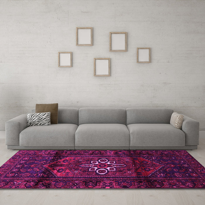 Machine Washable Persian Pink Traditional Rug in a Living Room, wshtr3098pnk