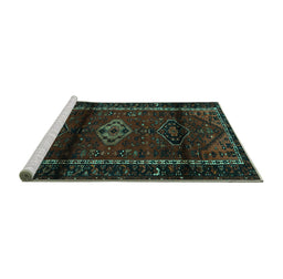 Sideview of Machine Washable Persian Turquoise Traditional Area Rugs, wshtr3099turq